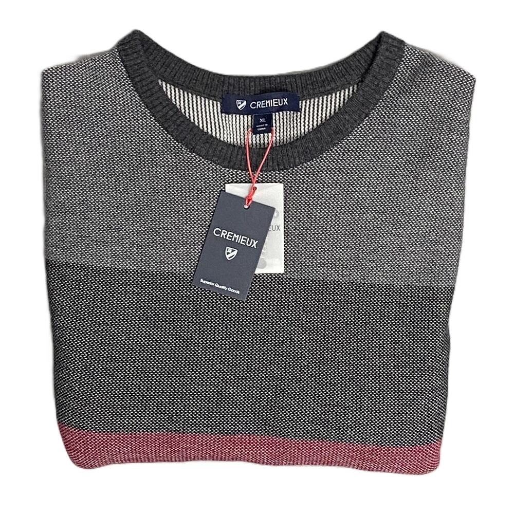 Daniel Cremieux Pullover Sweater Men's XL Fine Merino Wool Gray Burgundy NEW